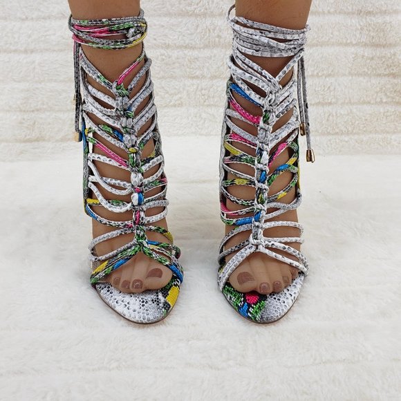 FINAL SALE Multi snake Tie Up Strap 4.5" High heels - Picture 6 of 10